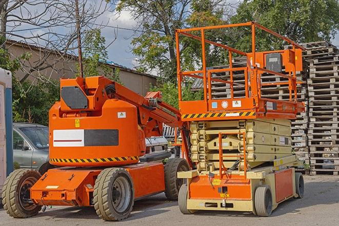 warehouse forklift in action during a busy workday in San Fernando, CA